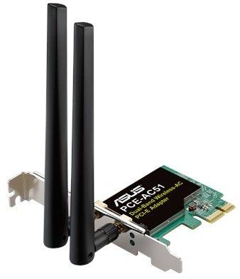 ASUS WL PCE-AC51 Dual-Band Wireless-AC750 PCI-E Adapter. 2x detachable antenna